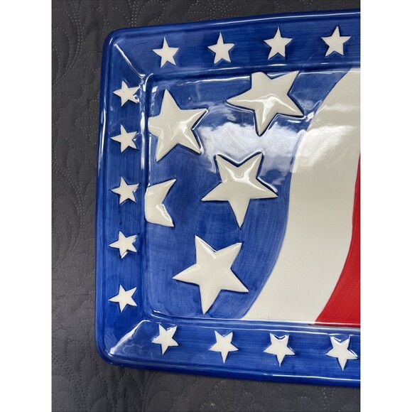 VTG American Flag Patriotic Chips & Dip Platter 4th Of July 16”x 10.5” x 1” Home - Picture 9 of 13